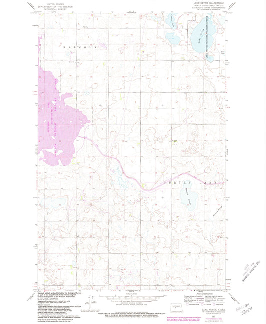 Classic USGS Lake Nettie North Dakota 7.5'x7.5' Topo Map Image