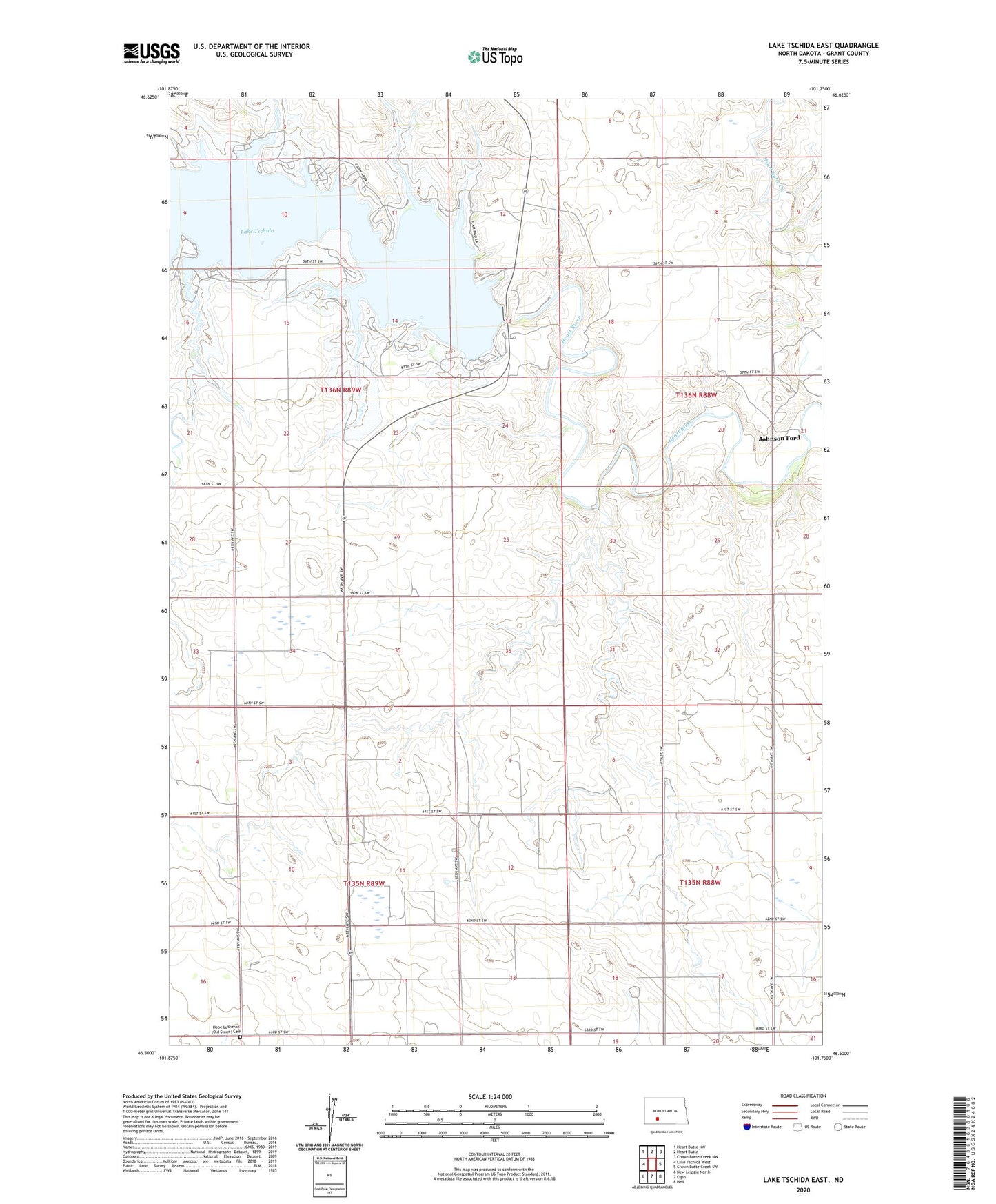 Lake Tschida East North Dakota US Topo Map Image