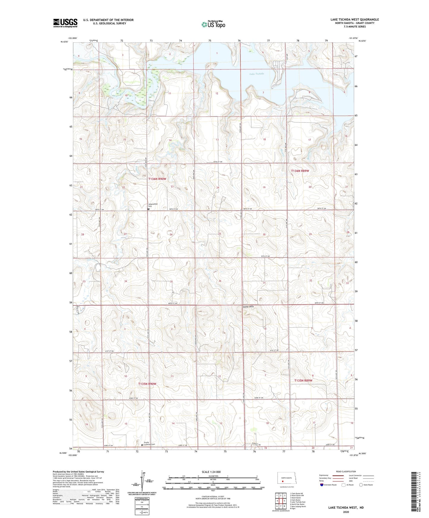 Lake Tschida West North Dakota US Topo Map Image