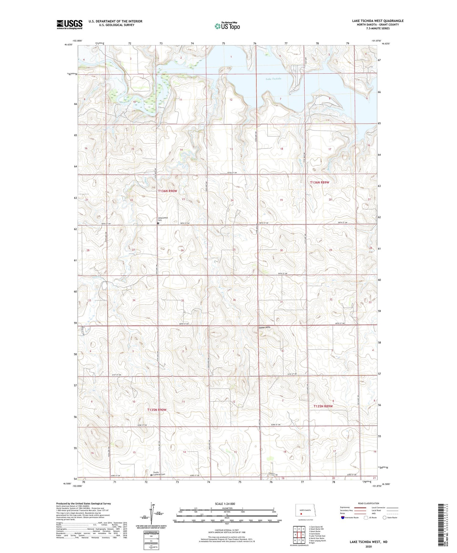 Lake Tschida West North Dakota US Topo Map Image