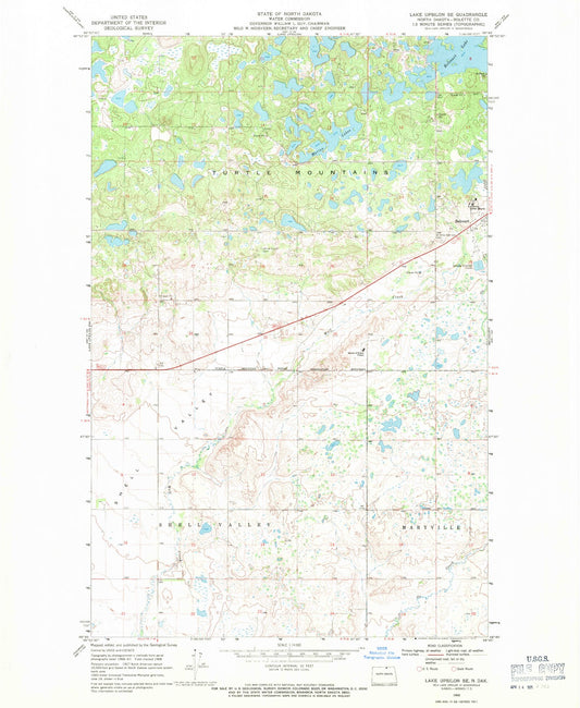 Classic USGS Lake Upsilon SE North Dakota 7.5'x7.5' Topo Map Image