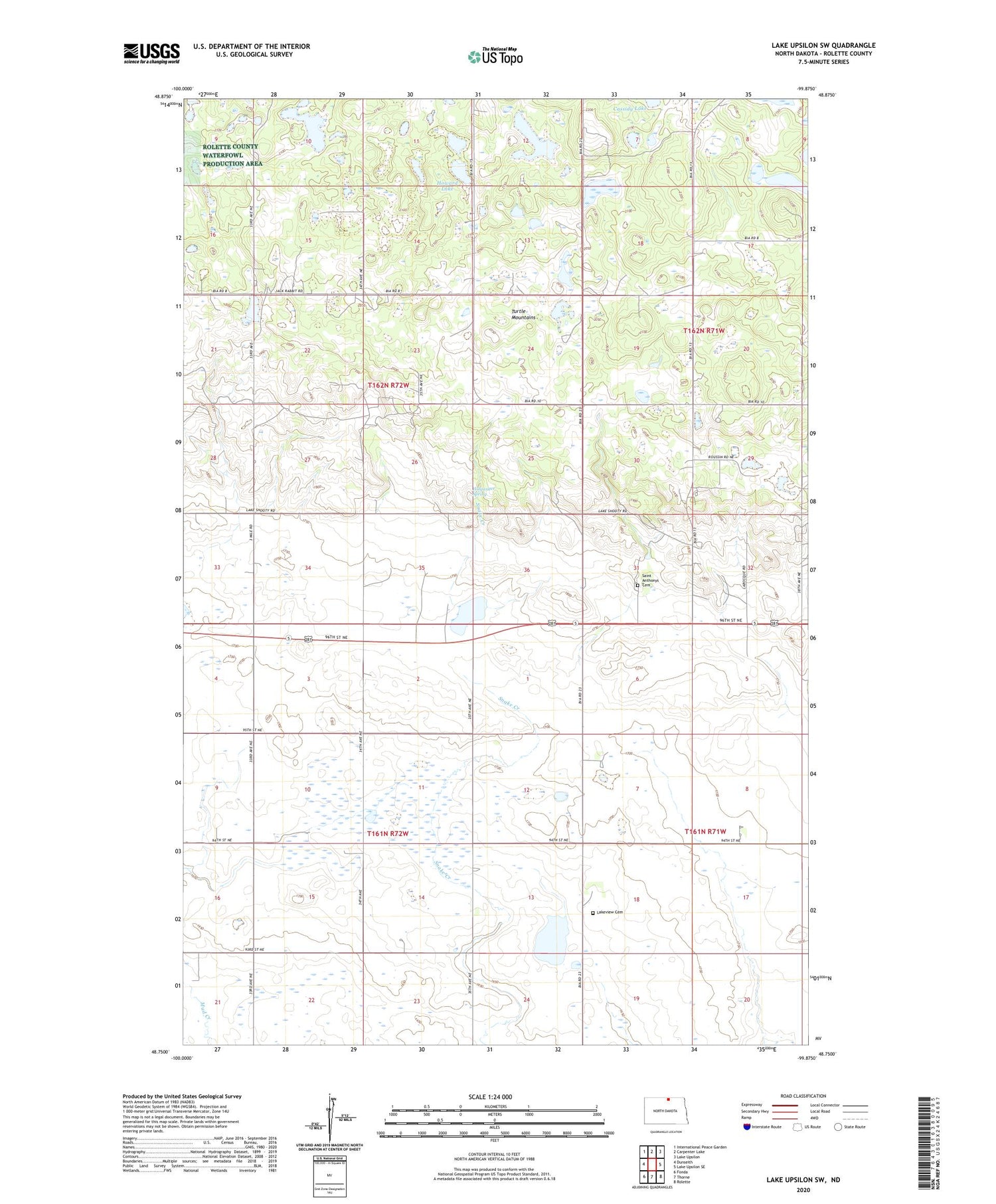 Lake Upsilon SW North Dakota US Topo Map Image