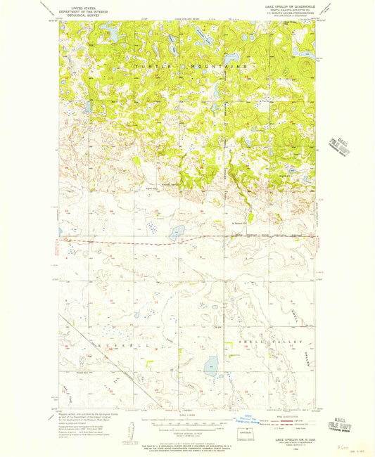 Classic USGS Lake Upsilon SW North Dakota 7.5'x7.5' Topo Map Image