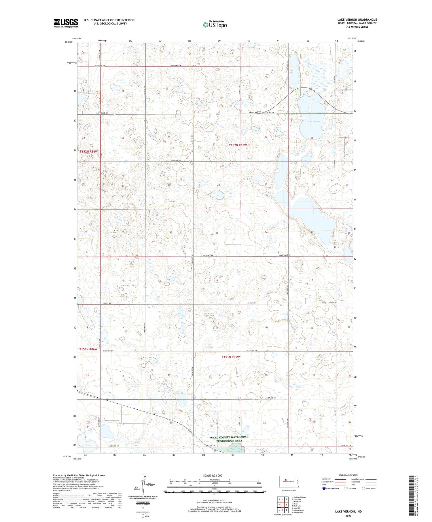 Lake Vernon North Dakota US Topo Map Image