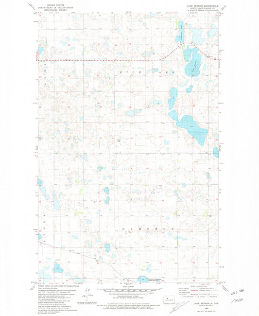 Classic USGS Lake Vernon North Dakota 7.5'x7.5' Topo Map Image