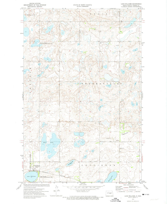 Classic USGS Lake Williams North Dakota 7.5'x7.5' Topo Map Image