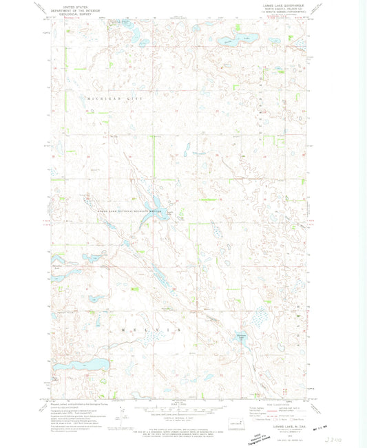 Classic USGS Lambs Lake North Dakota 7.5'x7.5' Topo Map Image