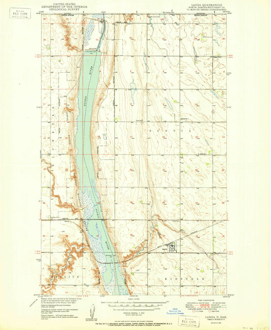 Classic USGS Landa North Dakota 7.5'x7.5' Topo Map Image