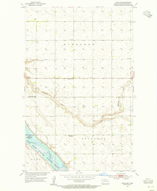 Classic USGS Landa SE North Dakota 7.5'x7.5' Topo Map Image