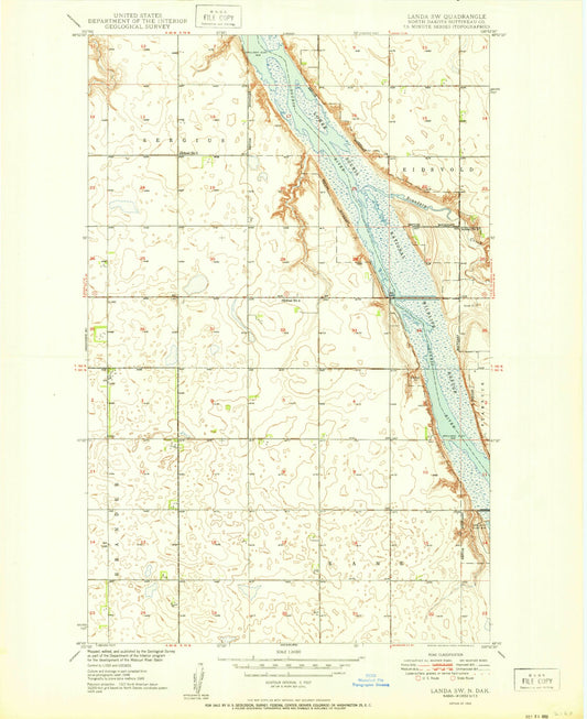 Classic USGS Landa SW North Dakota 7.5'x7.5' Topo Map Image