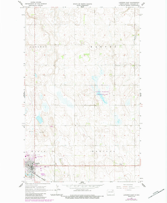Classic USGS Langdon East North Dakota 7.5'x7.5' Topo Map Image