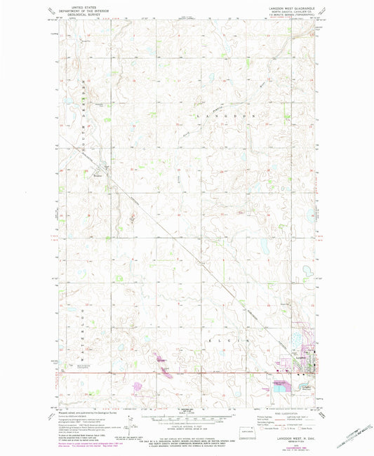 Classic USGS Langdon West North Dakota 7.5'x7.5' Topo Map Image