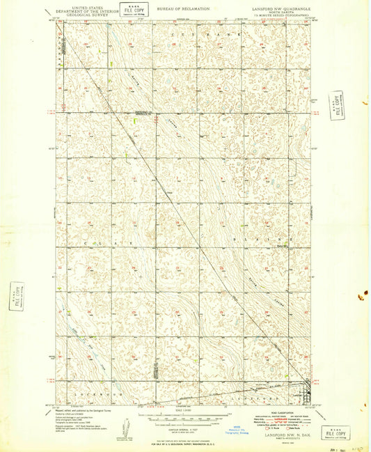 Classic USGS Lansford NW North Dakota 7.5'x7.5' Topo Map Image