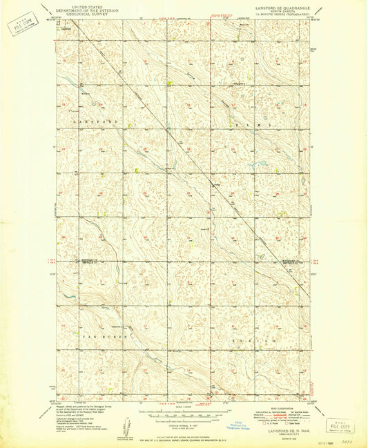 Classic USGS Lansford SE North Dakota 7.5'x7.5' Topo Map Image