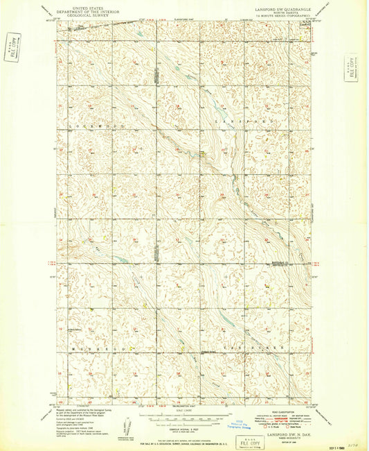 Classic USGS Lansford SW North Dakota 7.5'x7.5' Topo Map Image