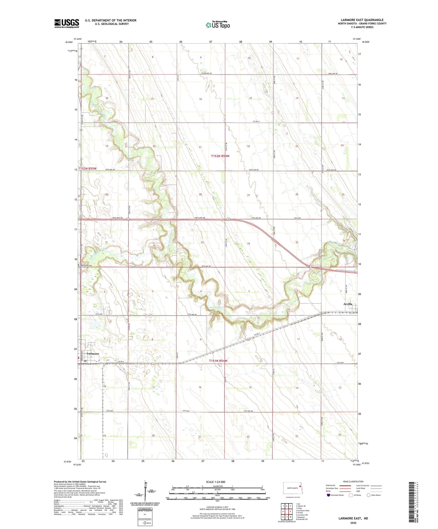 Larimore East North Dakota US Topo Map Image