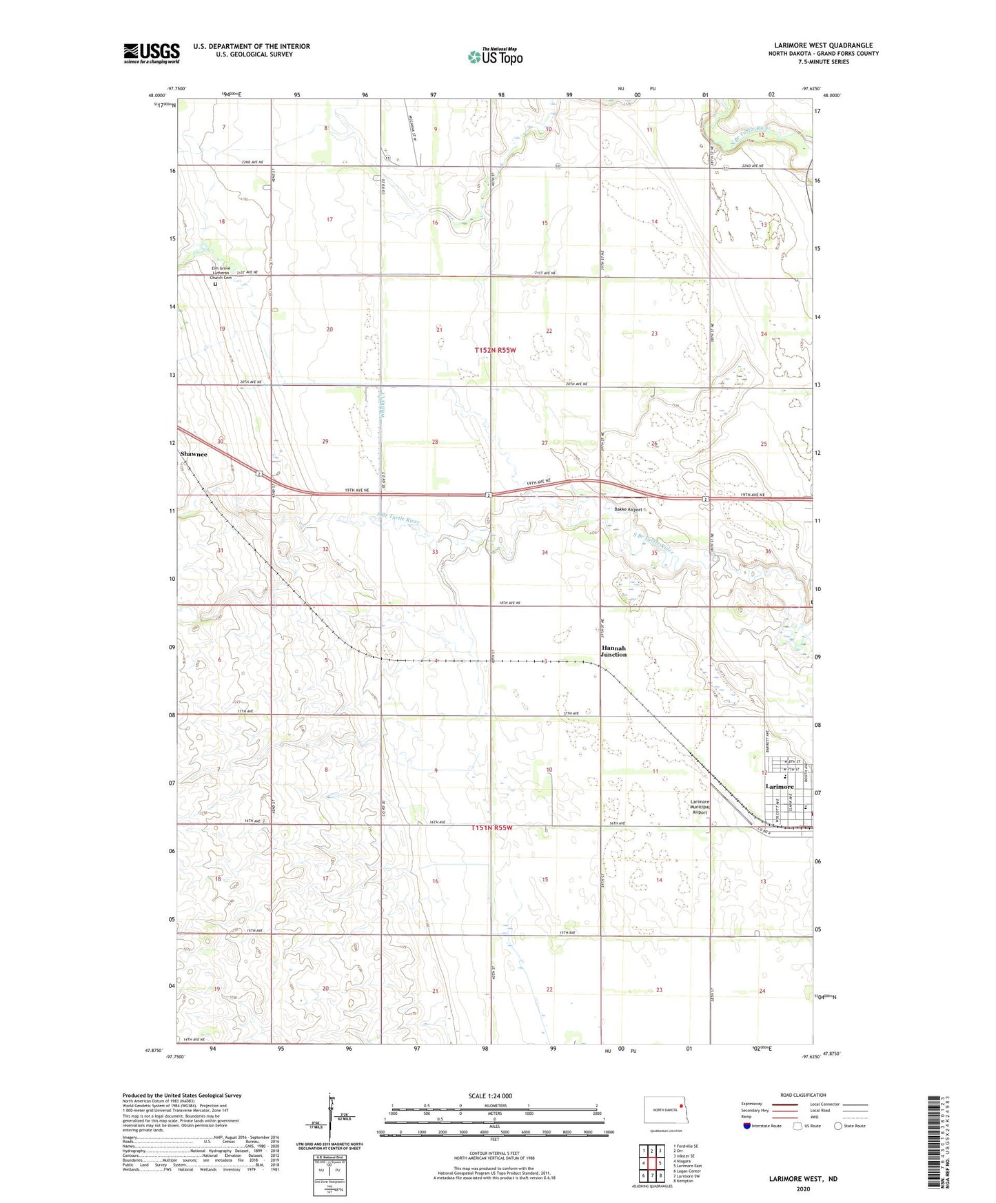 Larimore West North Dakota US Topo Map Image