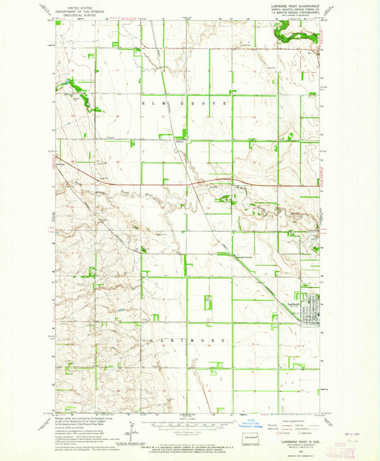 Classic USGS Larimore West North Dakota 7.5'x7.5' Topo Map Image