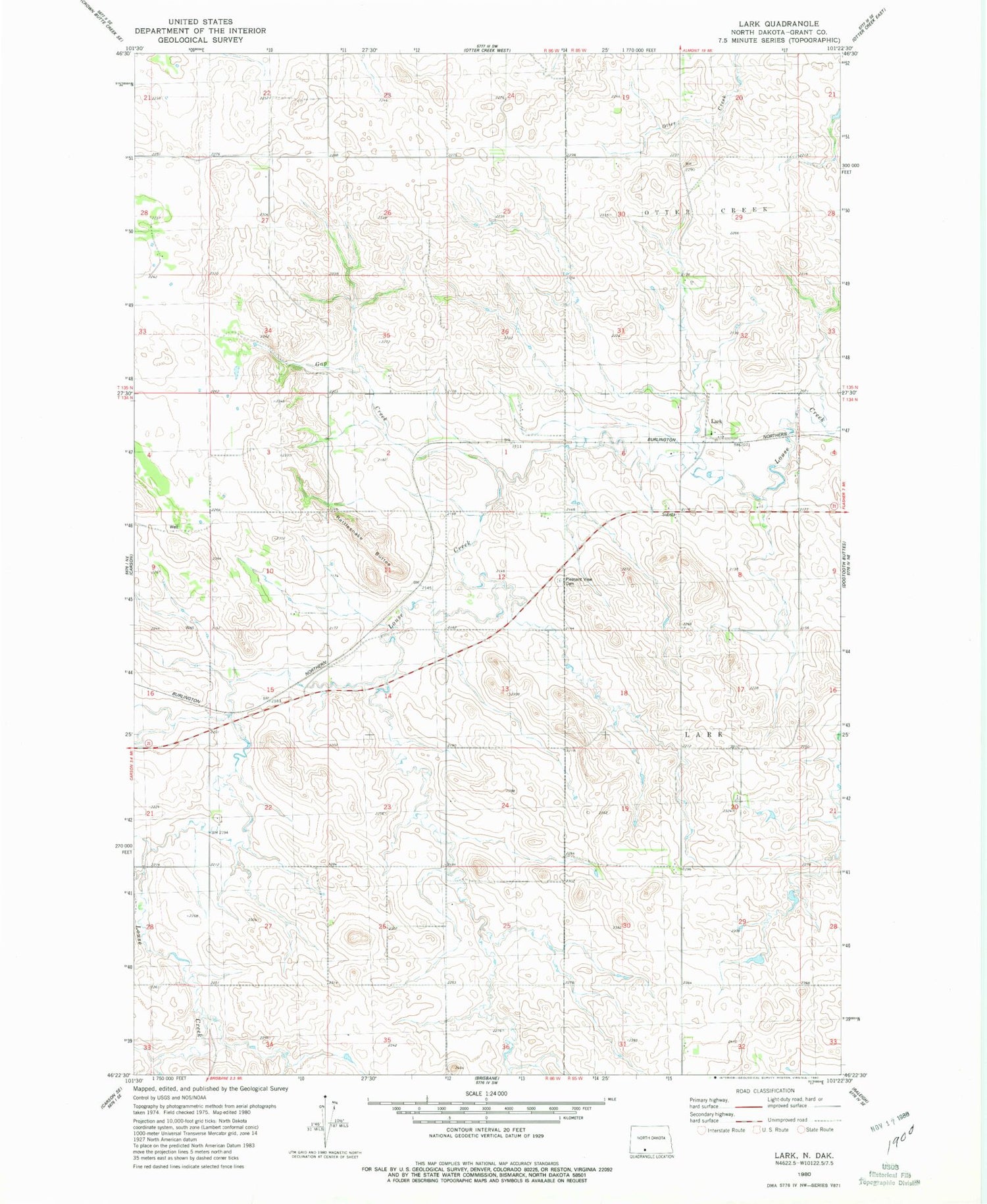 Classic USGS Lark North Dakota 7.5'x7.5' Topo Map Image