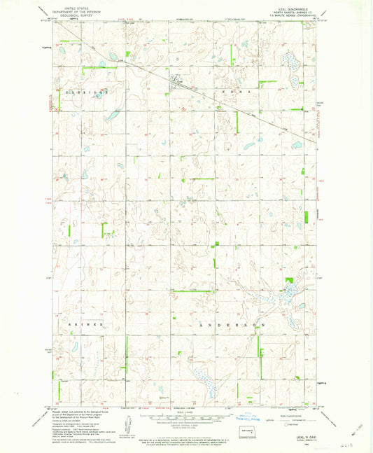 Classic USGS Leal North Dakota 7.5'x7.5' Topo Map Image