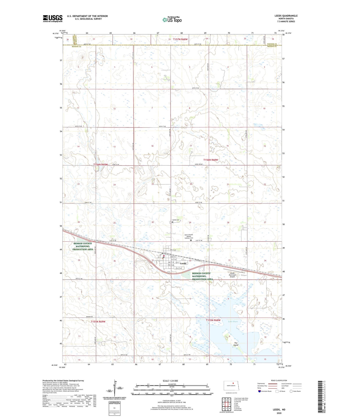 Leeds North Dakota US Topo Map Image