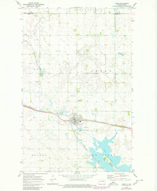 Classic USGS Leeds North Dakota 7.5'x7.5' Topo Map Image