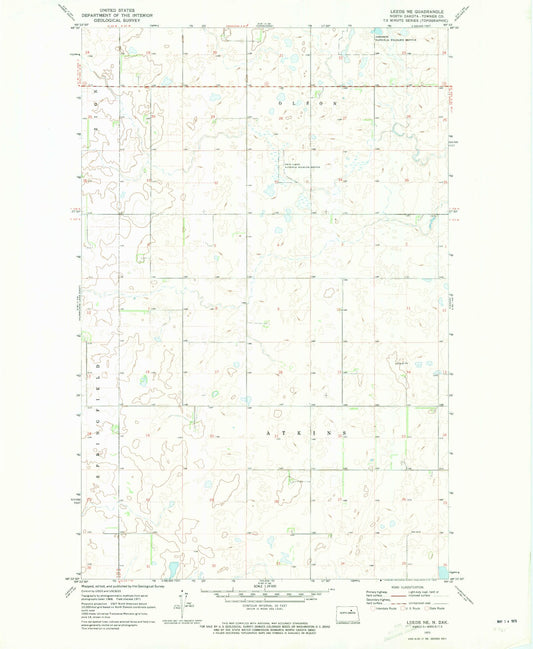 Classic USGS Leeds NE North Dakota 7.5'x7.5' Topo Map Image