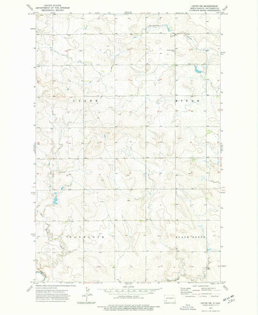 Classic USGS Lefor SW North Dakota 7.5'x7.5' Topo Map Image