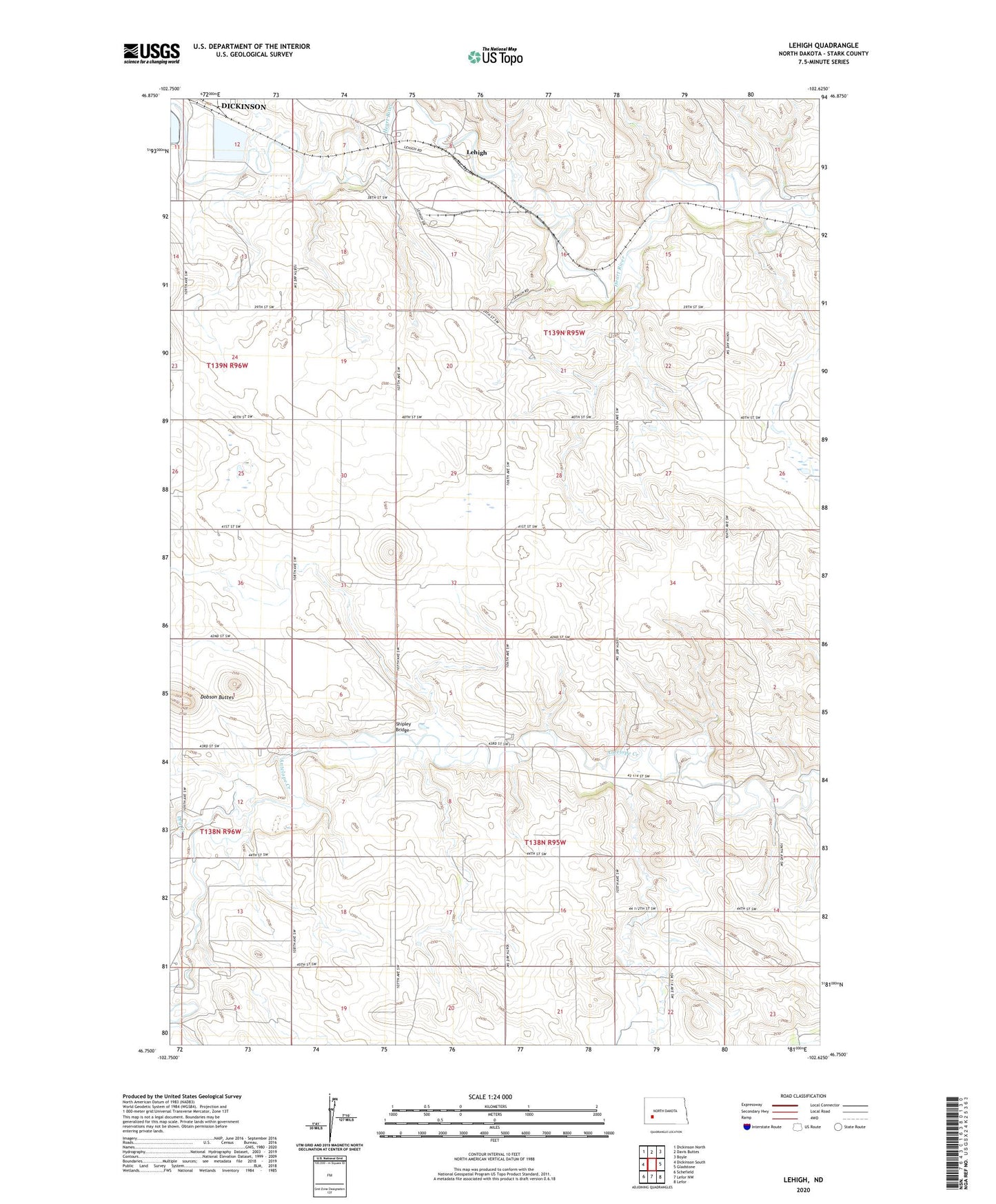 Lehigh North Dakota US Topo Map Image