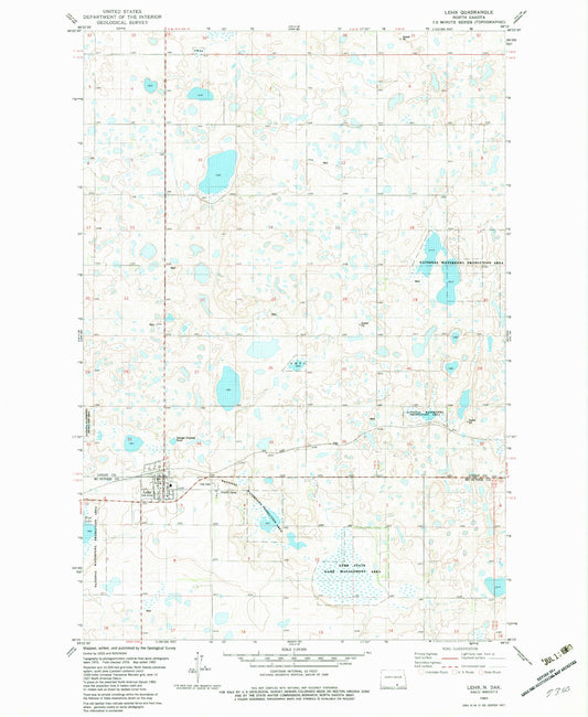 Classic USGS Lehr North Dakota 7.5'x7.5' Topo Map Image