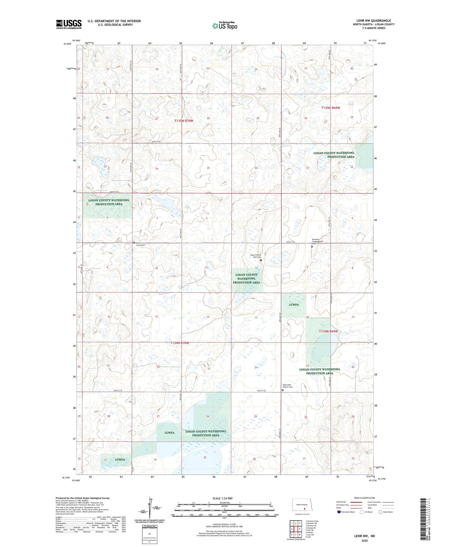 Lehr NW North Dakota US Topo Map Image