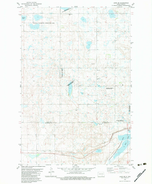 Classic USGS Lehr SW North Dakota 7.5'x7.5' Topo Map Image