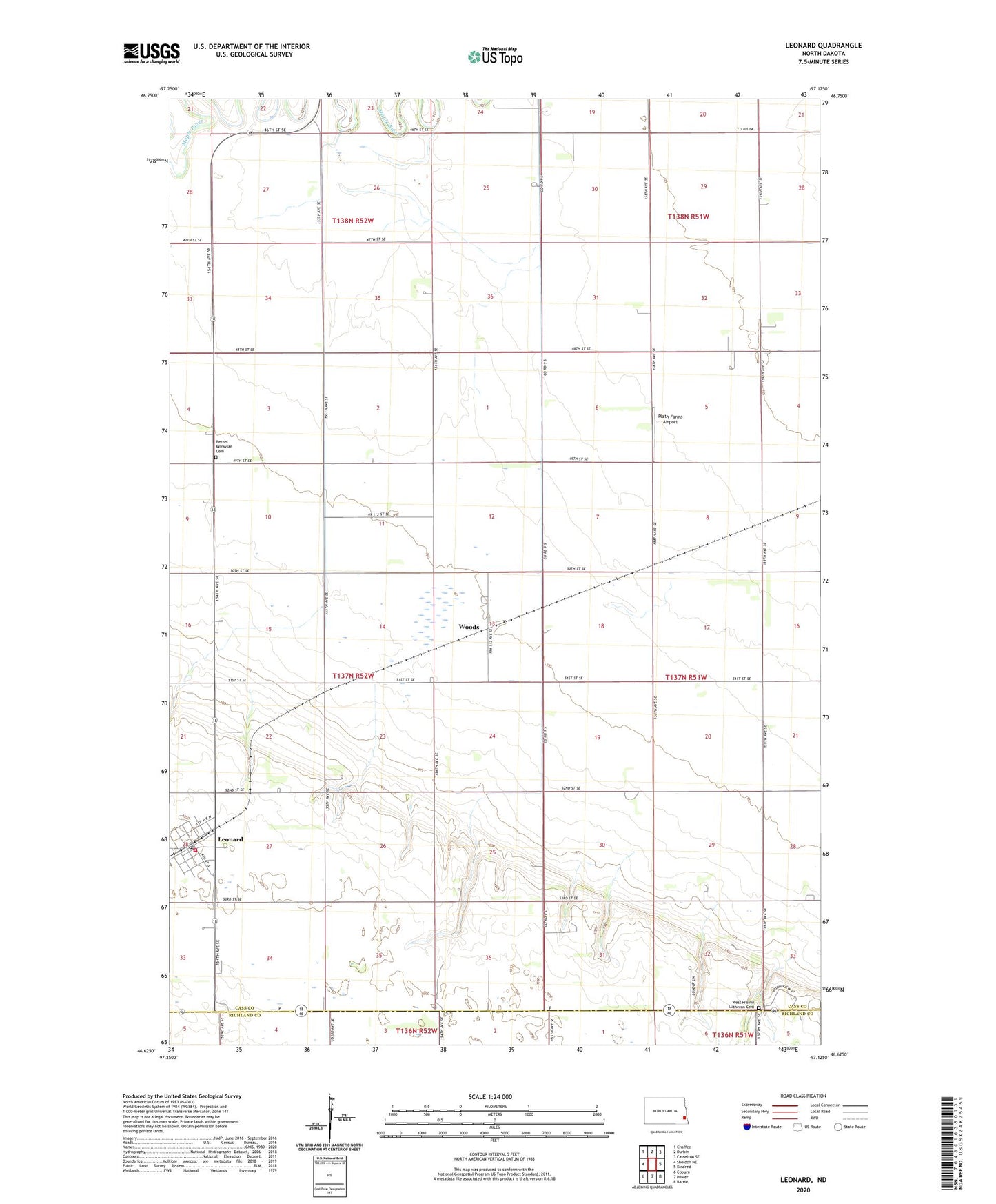 Leonard North Dakota US Topo Map Image