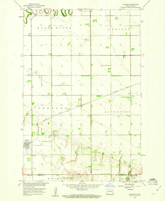 Classic USGS Leonard North Dakota 7.5'x7.5' Topo Map Image