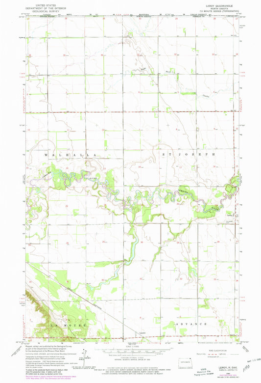 Classic USGS Leroy North Dakota 7.5'x7.5' Topo Map Image