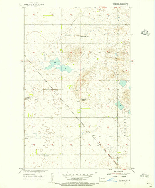 Classic USGS Leverich North Dakota 7.5'x7.5' Topo Map Image