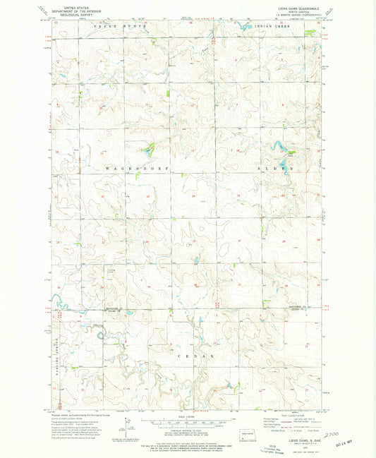 Classic USGS Liens Dams North Dakota 7.5'x7.5' Topo Map Image