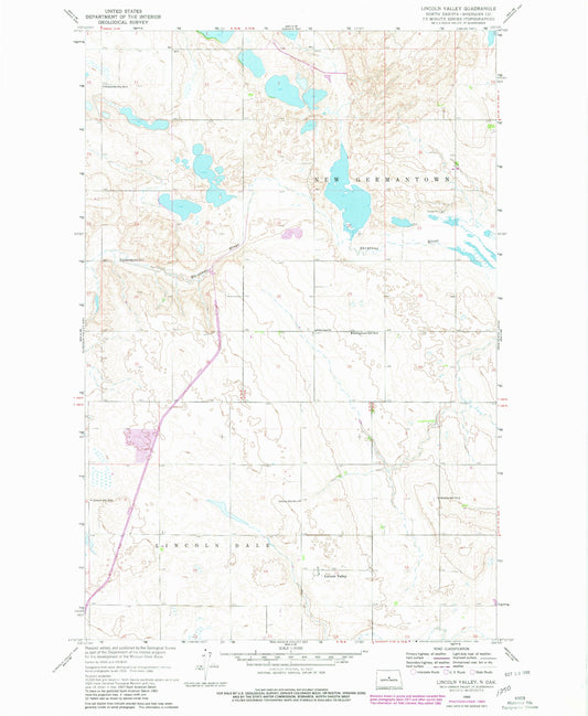 Classic USGS Lincoln Valley North Dakota 7.5'x7.5' Topo Map Image