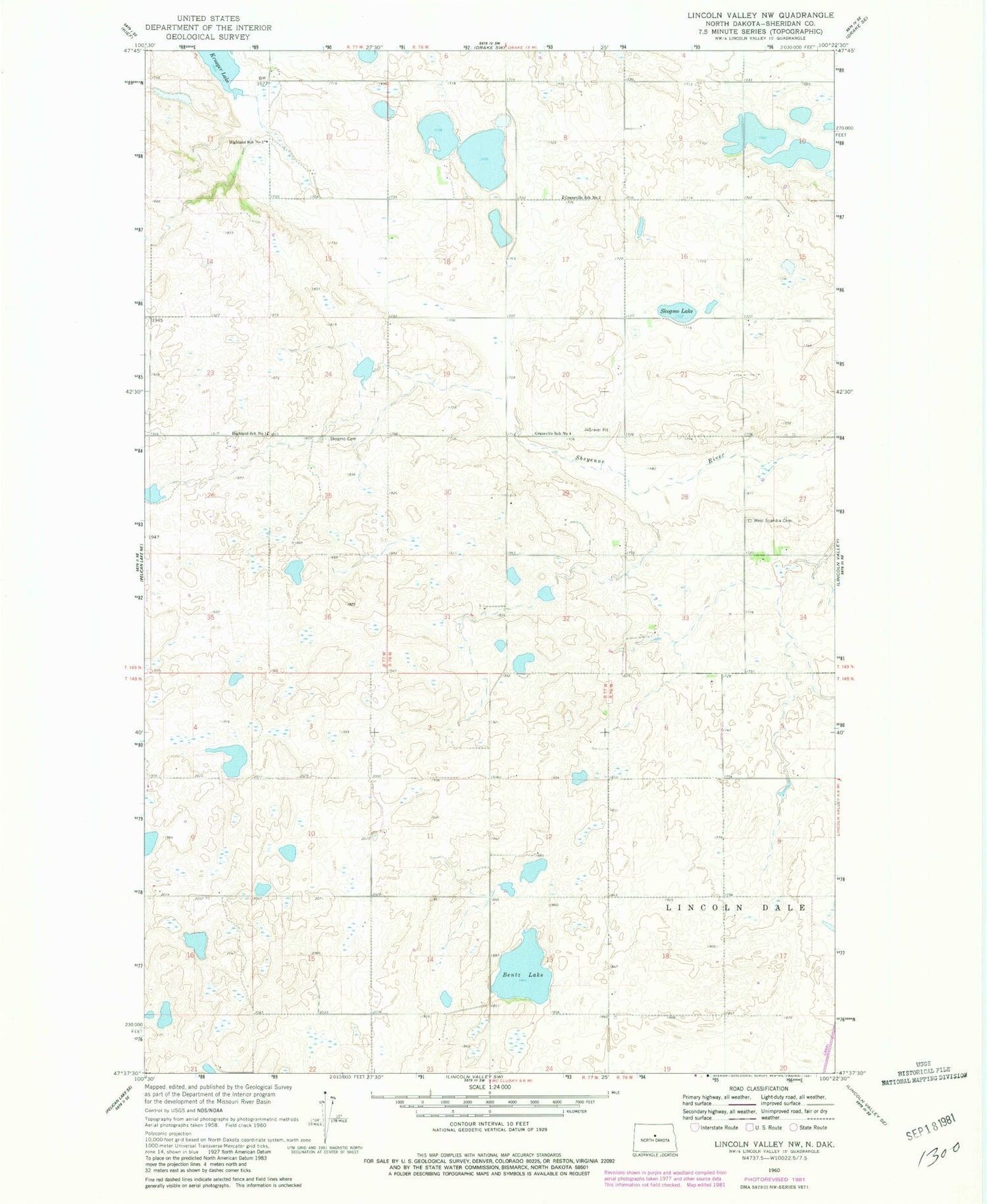 Classic USGS Lincoln Valley NW North Dakota 7.5'x7.5' Topo Map Image