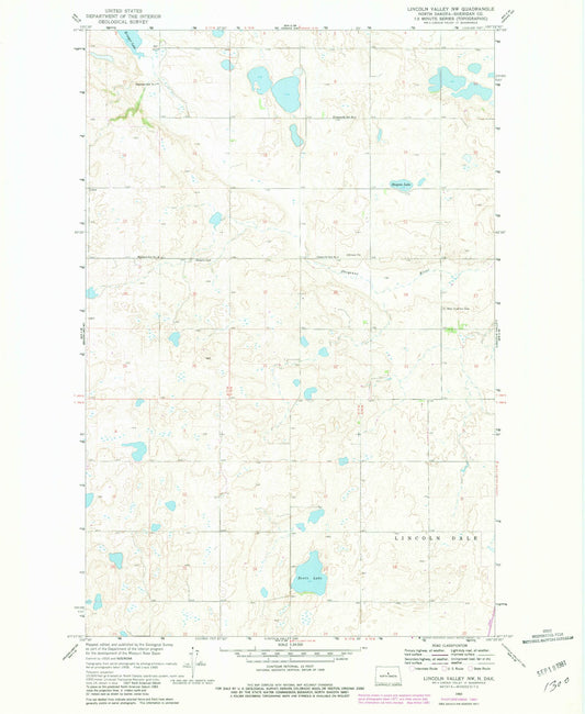 Classic USGS Lincoln Valley NW North Dakota 7.5'x7.5' Topo Map Image