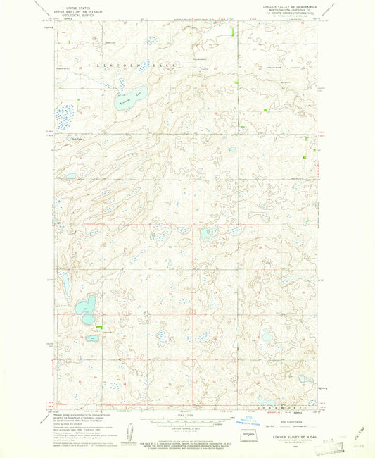 Classic USGS Lincoln Valley SE North Dakota 7.5'x7.5' Topo Map Image