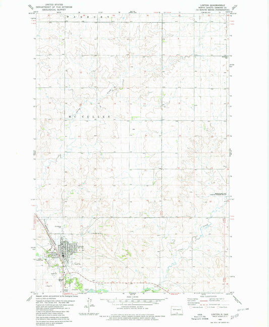 Classic USGS Linton North Dakota 7.5'x7.5' Topo Map Image