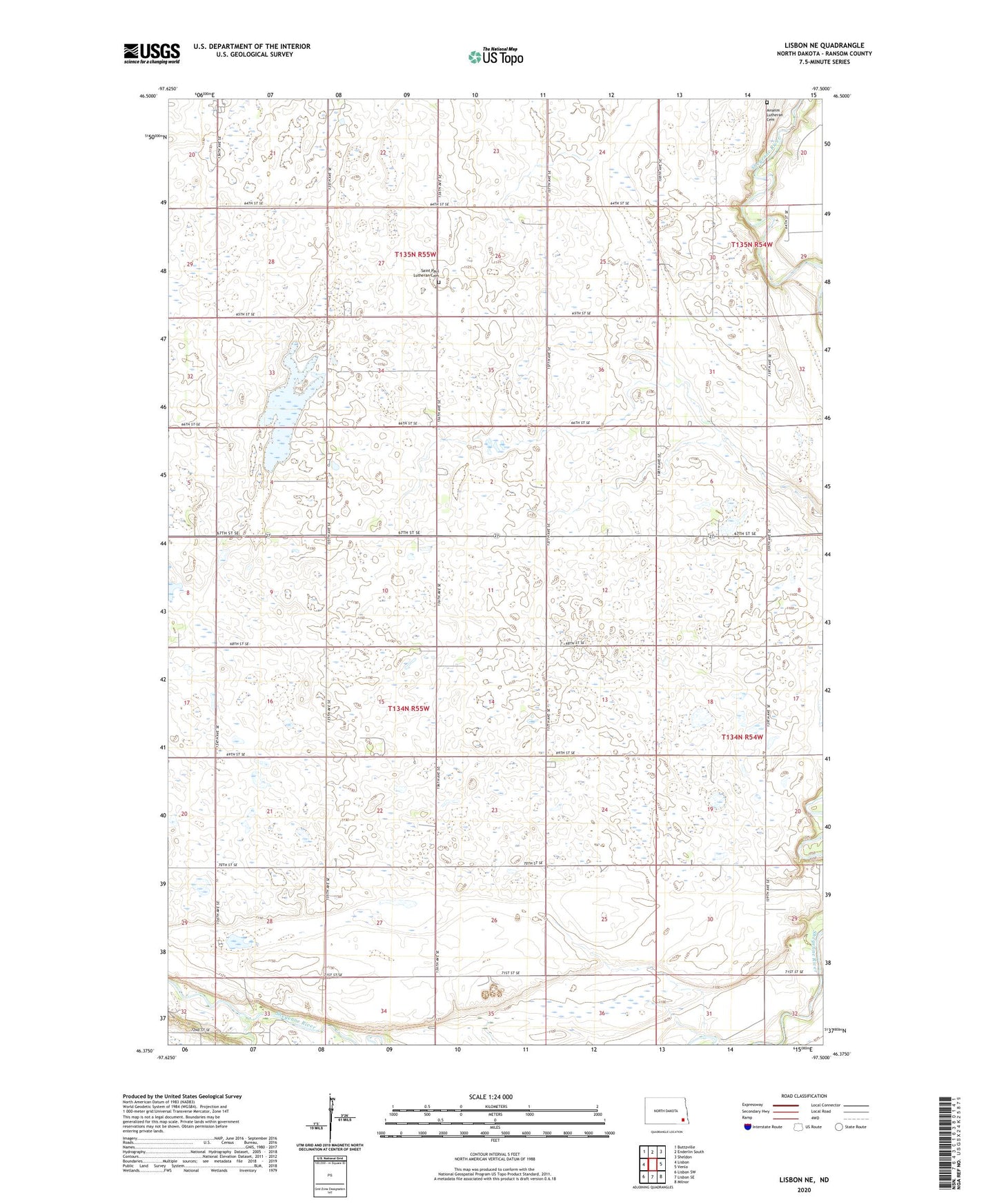 Lisbon NE North Dakota US Topo Map Image