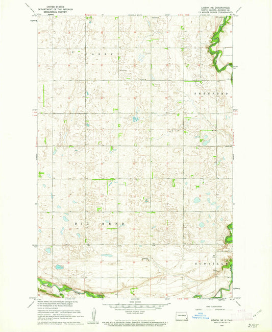 Classic USGS Lisbon NE North Dakota 7.5'x7.5' Topo Map Image