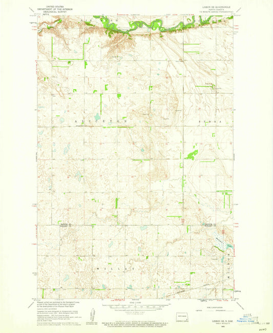 Classic USGS Lisbon SE North Dakota 7.5'x7.5' Topo Map Image