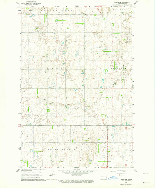 Classic USGS Lisbon SW North Dakota 7.5'x7.5' Topo Map Image
