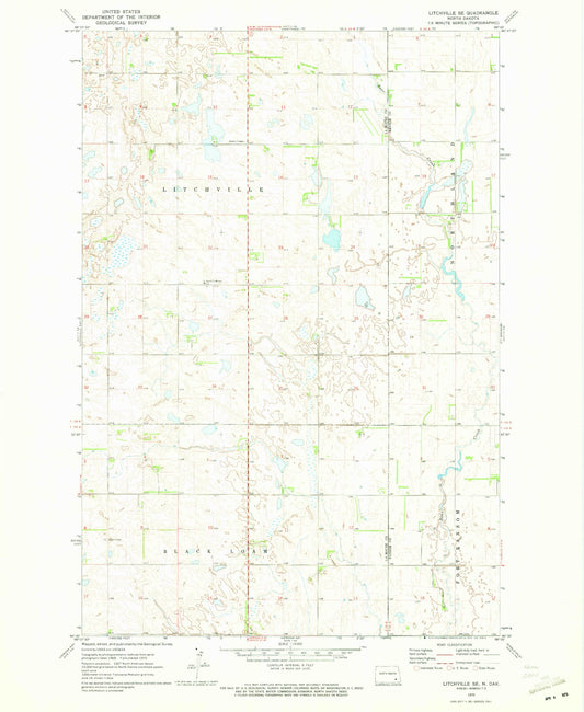 Classic USGS Litchville SE North Dakota 7.5'x7.5' Topo Map Image