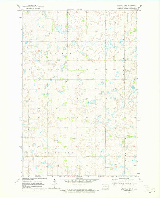 Classic USGS Litchville SW North Dakota 7.5'x7.5' Topo Map Image