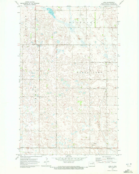 Classic USGS Loma North Dakota 7.5'x7.5' Topo Map Image