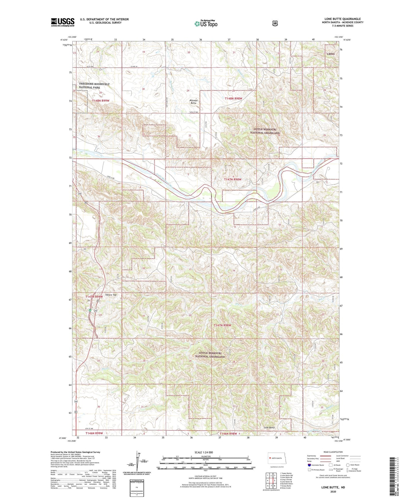 Lone Butte North Dakota US Topo Map Image